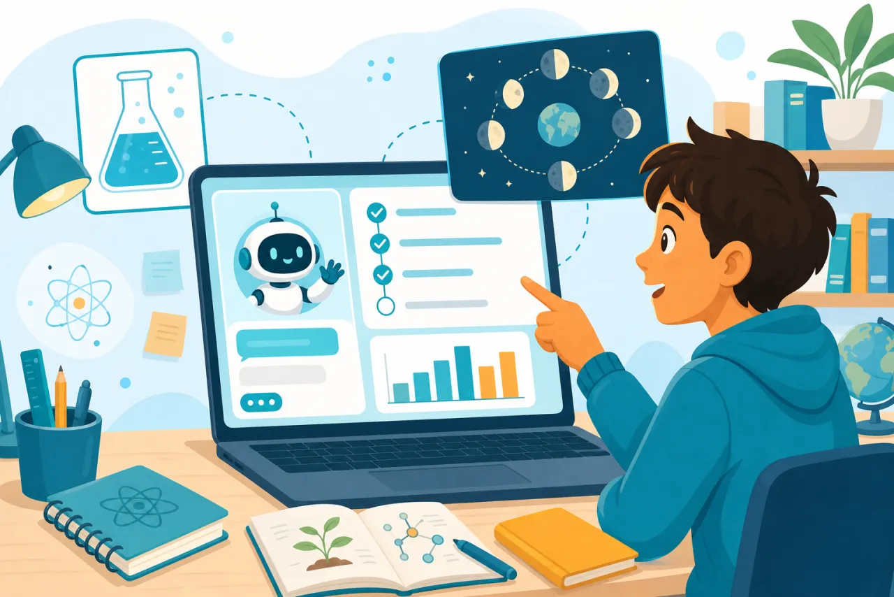Student working through an activity with an AI assistant